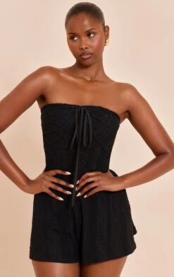 Prettylittlething Black Lace Fold Over Romper