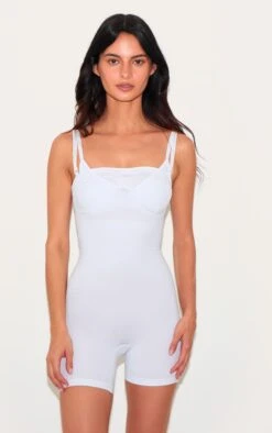 Prettylittlething White Bandeau Removable Strap Shapewear Bodysuit