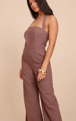 Prettylittlething Chocolate Premium Woven Halter Neck Wide Leg Jumpsuit -Pretty Little Thing Shop 87fcd30ee9cb48b15909cd3935c8d2426981d847 CNN4928 4 chocolate premium woven halter neck wide leg jumpsuit