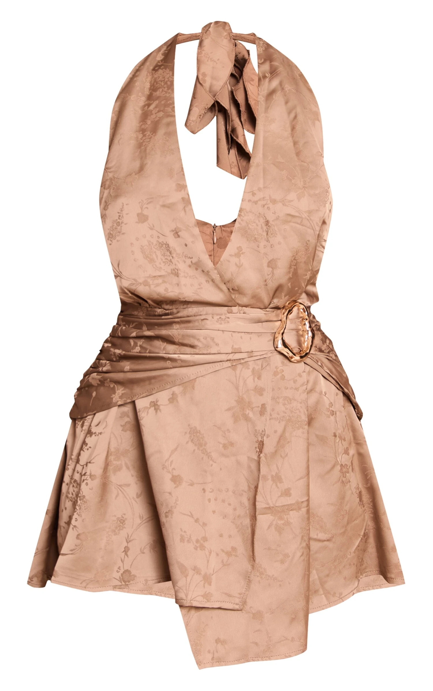 Prettylittlething Olive Satin Jacquard Trim Detail Mini Shift Dress - Image 5