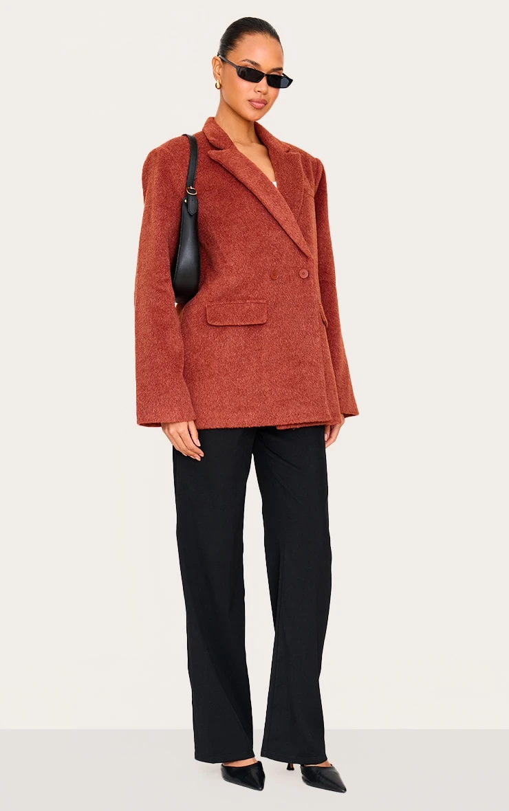 Prettylittlething Burnt Orange Oversized Textured Wool Look Blazer - Image 3
