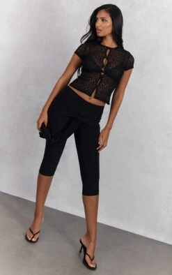 Prettylittlething Black Double Layer Slinky Wrap Capri's