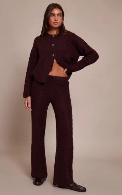 Chocolate Plum Cable Knit Pants