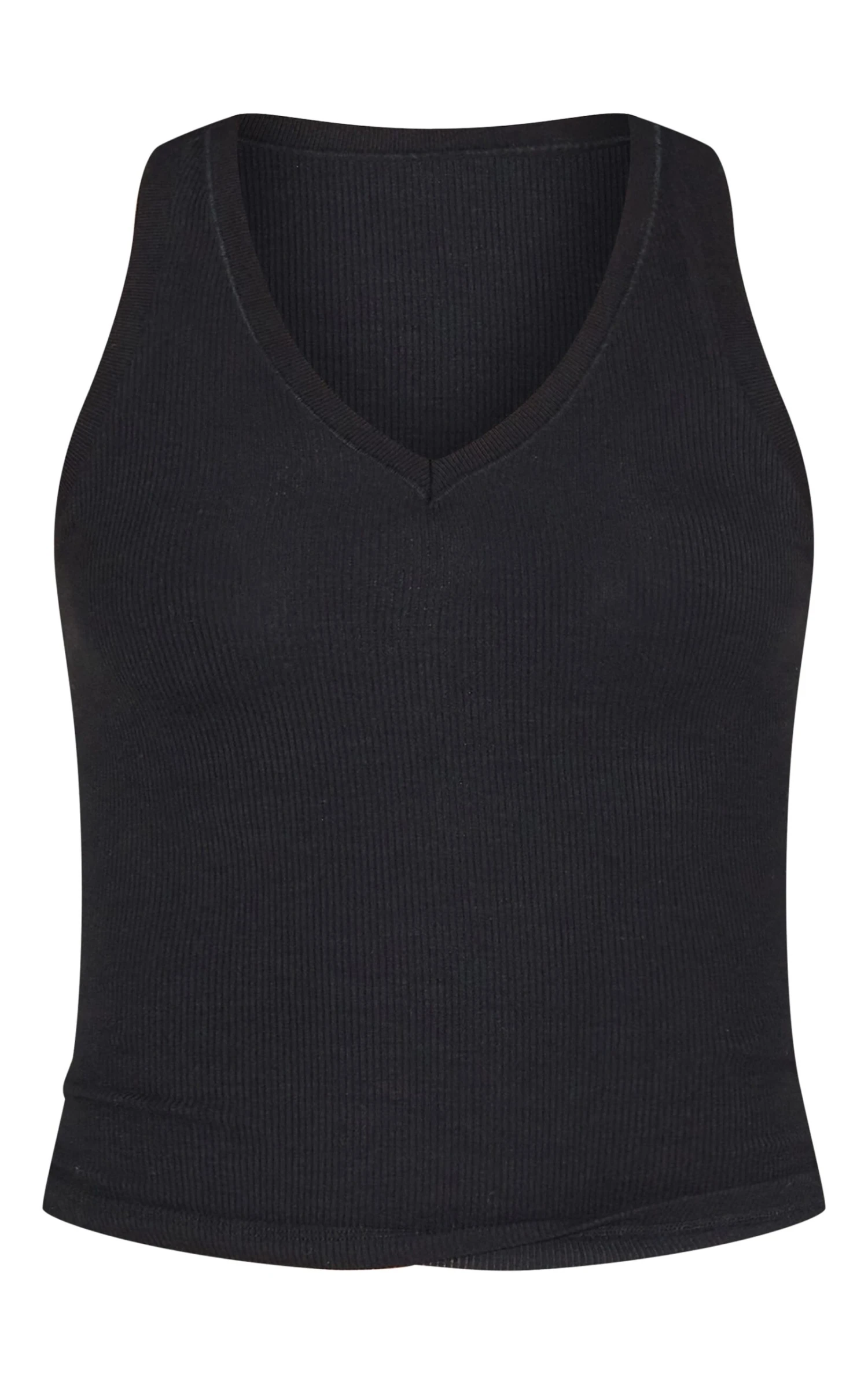 Prettylittlething Black Soft Rib V Neck Vest Top 5 Prettylittlething Black Soft Rib V Neck Vest Top - Image 5