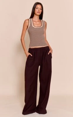 Brown Scooped Neck Striped Rib Knit Vest -Pretty Little Thing Shop 89d4091850db58b8cab460d9c7e462739acafcc9 CNO2525 3 brown scooped neck striped ribbed vest