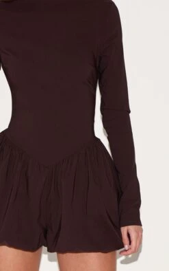 Prettylittlething Chocolate Brown Stretch Woven High Neck Puffball Skort Romper -Pretty Little Thing Shop 89eddf3711117af296733e14d4356624ce0cf269 CNM3109 4 chocolate brown stretch woven high neck puffball skort playsuit