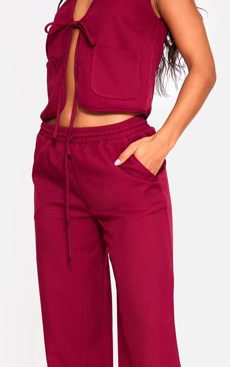 Prettylittlething Cherry Red Woven Mid Rise Wide Leg Pants 4 Prettylittlething Cherry Red Woven Mid Rise Wide Leg Pants - Image 4