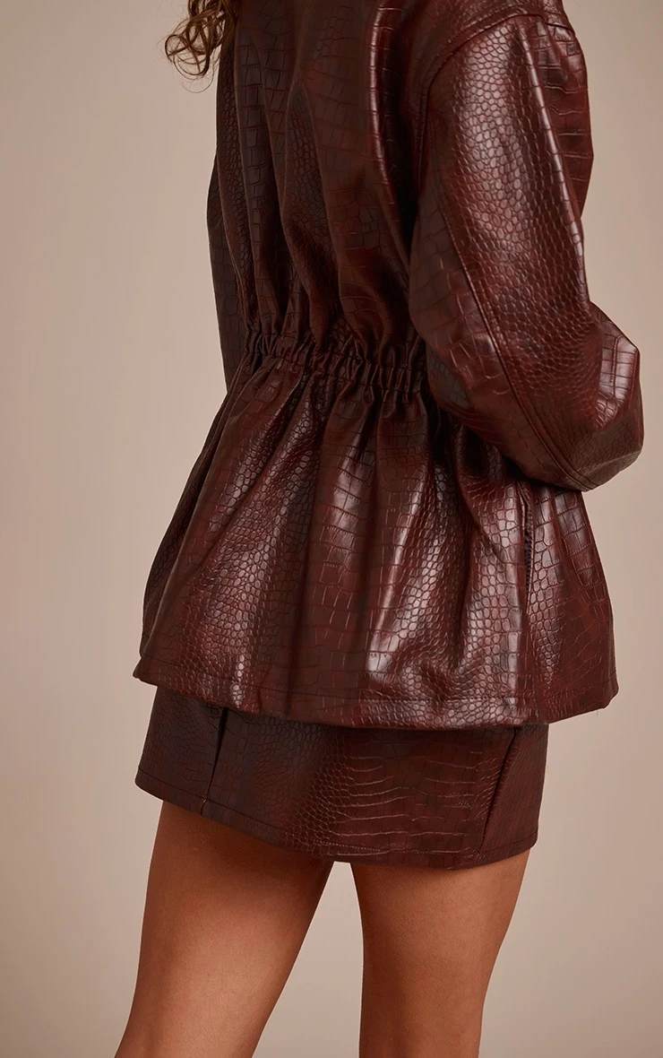 Brown Croc Faux Leather Mini Skirt 3 Brown Croc Faux Leather Mini Skirt - Image 3