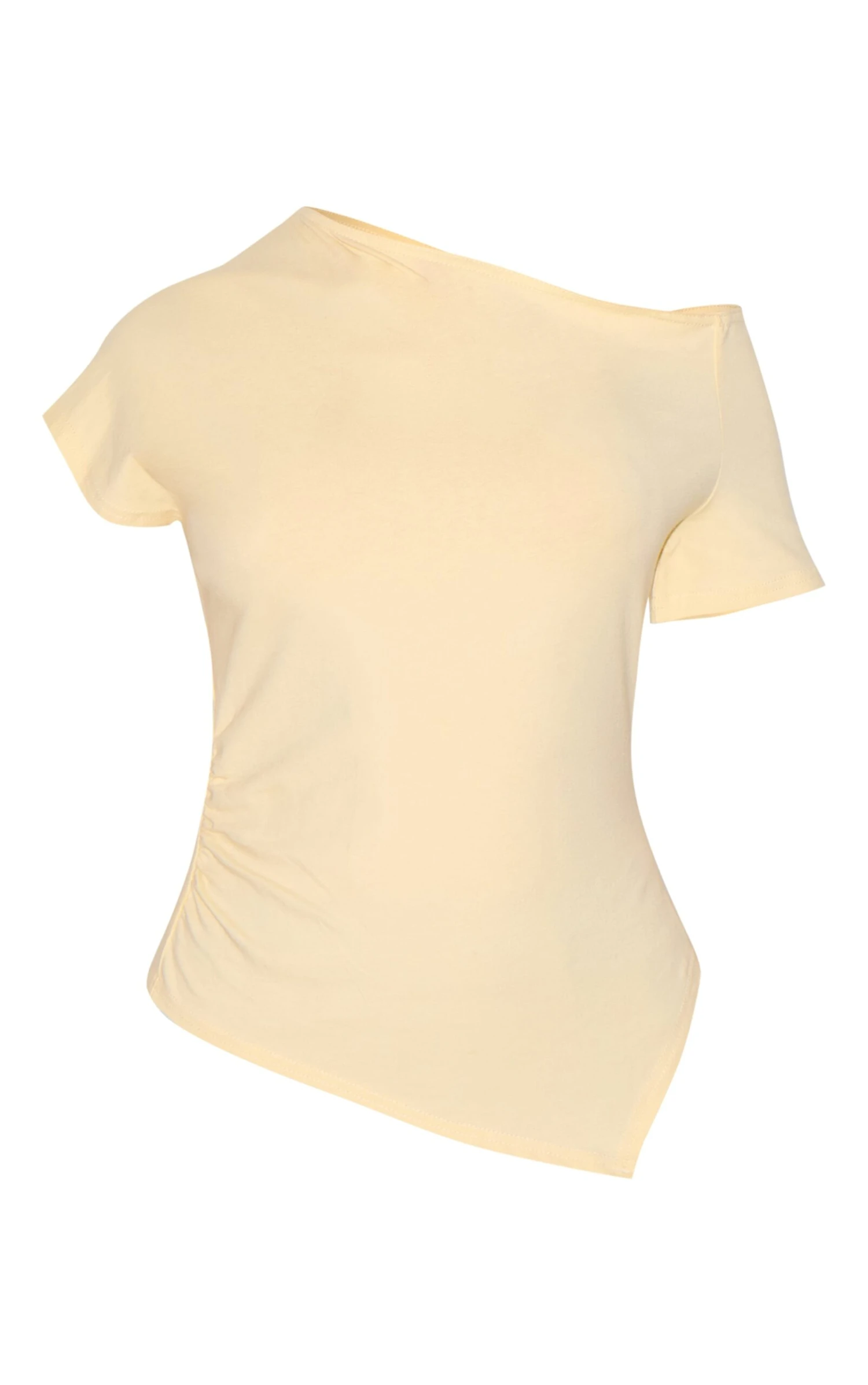 Prettylittlething Butter Yellow Cotton Off Shoulder Drape Longline Top - Image 5
