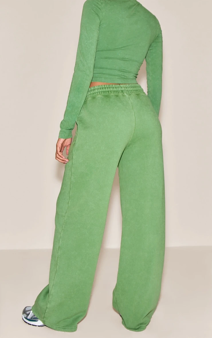 Forest Green Washed Wide Leg Sweatpants 3 Forest Green Washed Wide Leg Sweatpants - Image 3