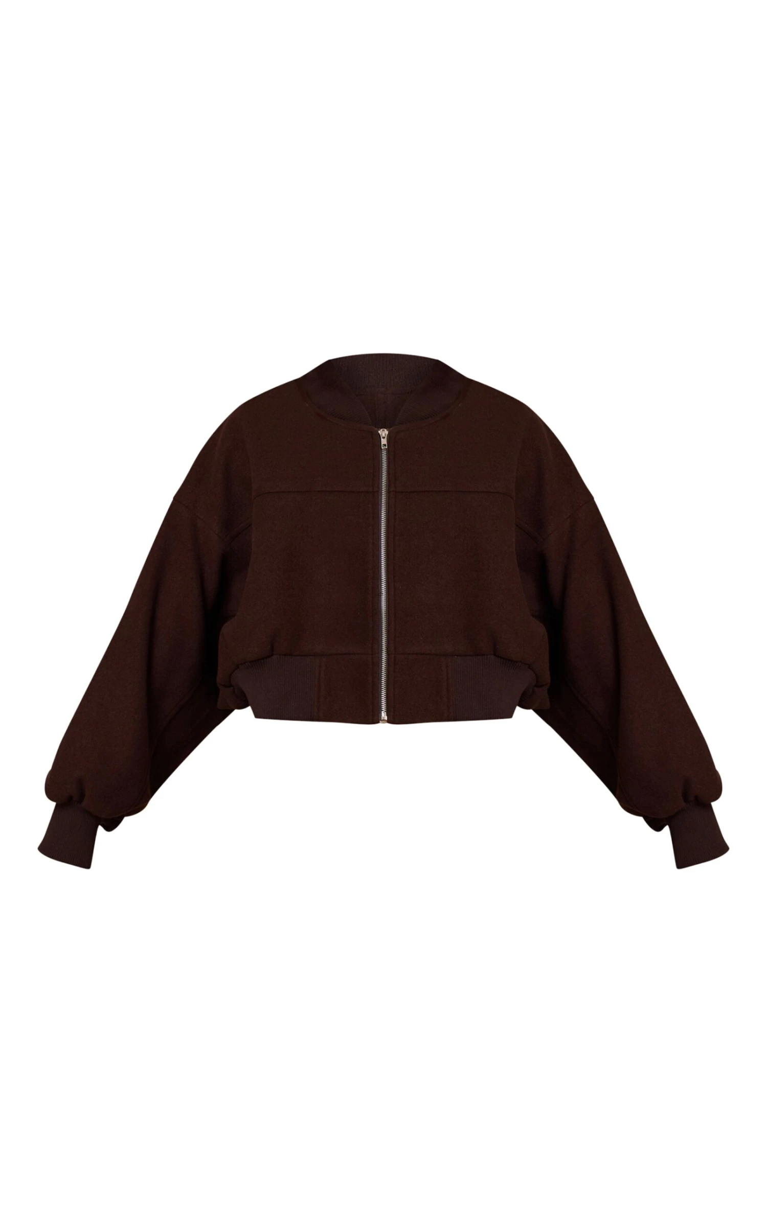 Prettylittlething Chocolate Ruched Sleeve Cropped Bomber Jacket 5 Prettylittlething Chocolate Ruched Sleeve Cropped Bomber Jacket - Image 5