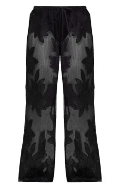 Prettylittlething Black Textured Flower Detail Wide Leg Pants -Pretty Little Thing Shop 8b34ca5faef752cfe80a38d07e7655809ad9f2fd CNN3531 5 black textured flower detail wide leg trousers