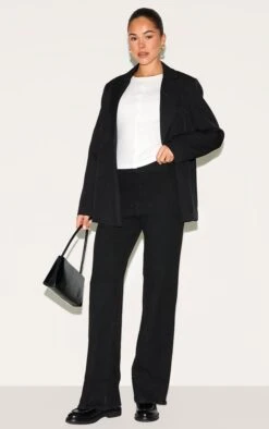 Prettylittlething Black Soft Knit Wide Leg Pants