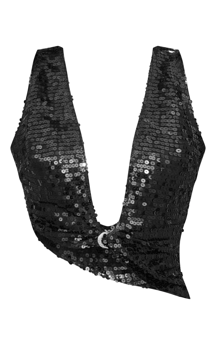 Prettylittlething Black Sequin Sleeve Plunge Metal Detail Bralet 5 Prettylittlething Black Sequin Sleeve Plunge Metal Detail Bralet - Image 5