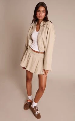 Prettylittlething Sand Pleated Denim Mini Skirt