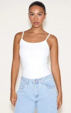 Prettylittlething White Cotton Scoop Neck Strappy Bodysuit