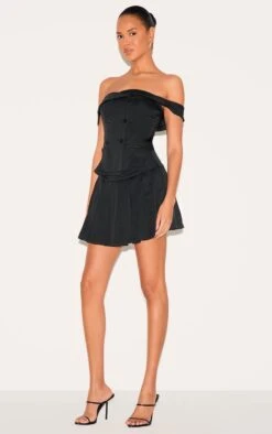 Prettylittlething Black Tailored Button Detail Bardot Pleated Skort Romper -Pretty Little Thing Shop 8d01bae070e9580643ab51bdf9ec4c2ea41c704d cnl9282 3