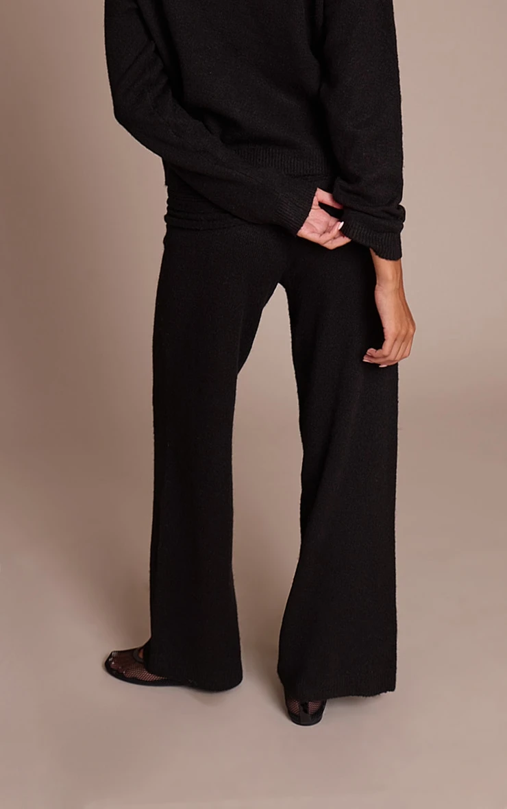 Prettylittlething Black Rib Soft Knit Fold Over Pant 3 Prettylittlething Black Rib Soft Knit Fold Over Pant - Image 3
