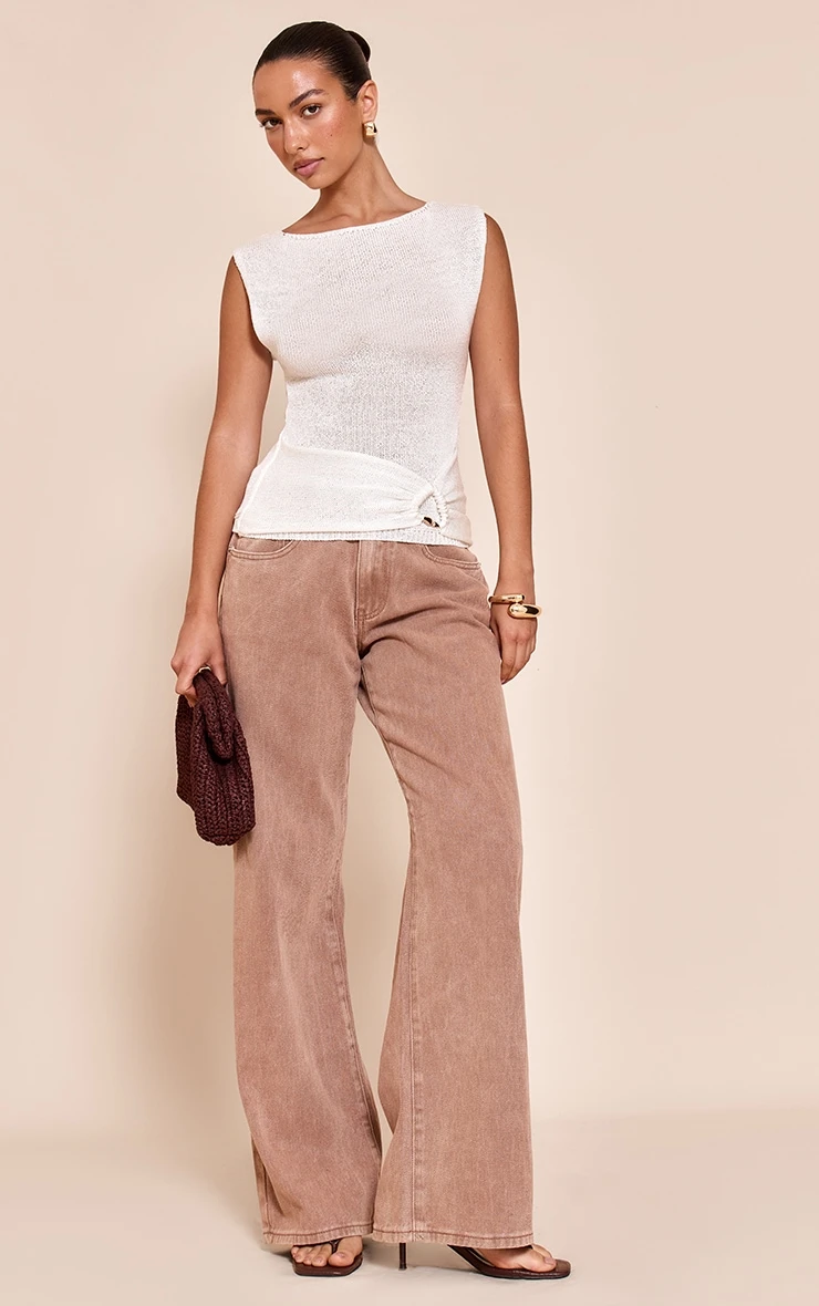 Off White Boat Neck Filagree Trim Top 3 Off White Boat Neck Filagree Trim Top - Image 3