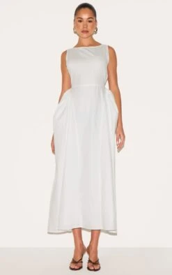 Prettylittlething White Cotton Boat Neck Maxi Dress