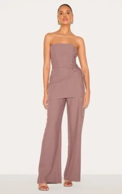 Prettylittlething PLT Label Mushroom Overlay Panel Laced Up Tailored Jumpsuit