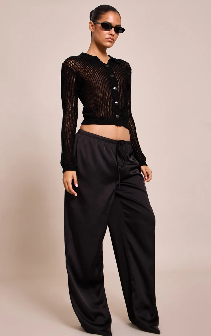 Prettylittlething Black Filagree Knit Button Up Cardigan 3 Prettylittlething Black Filagree Knit Button Up Cardigan - Image 3