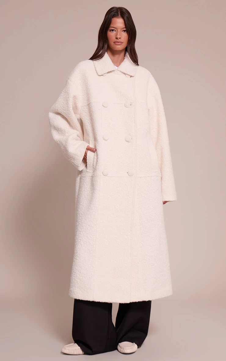 Prettylittlething Ecru Boucle Double Breasted Maxi Coat 1 Prettylittlething Ecru Boucle Double Breasted Maxi Coat