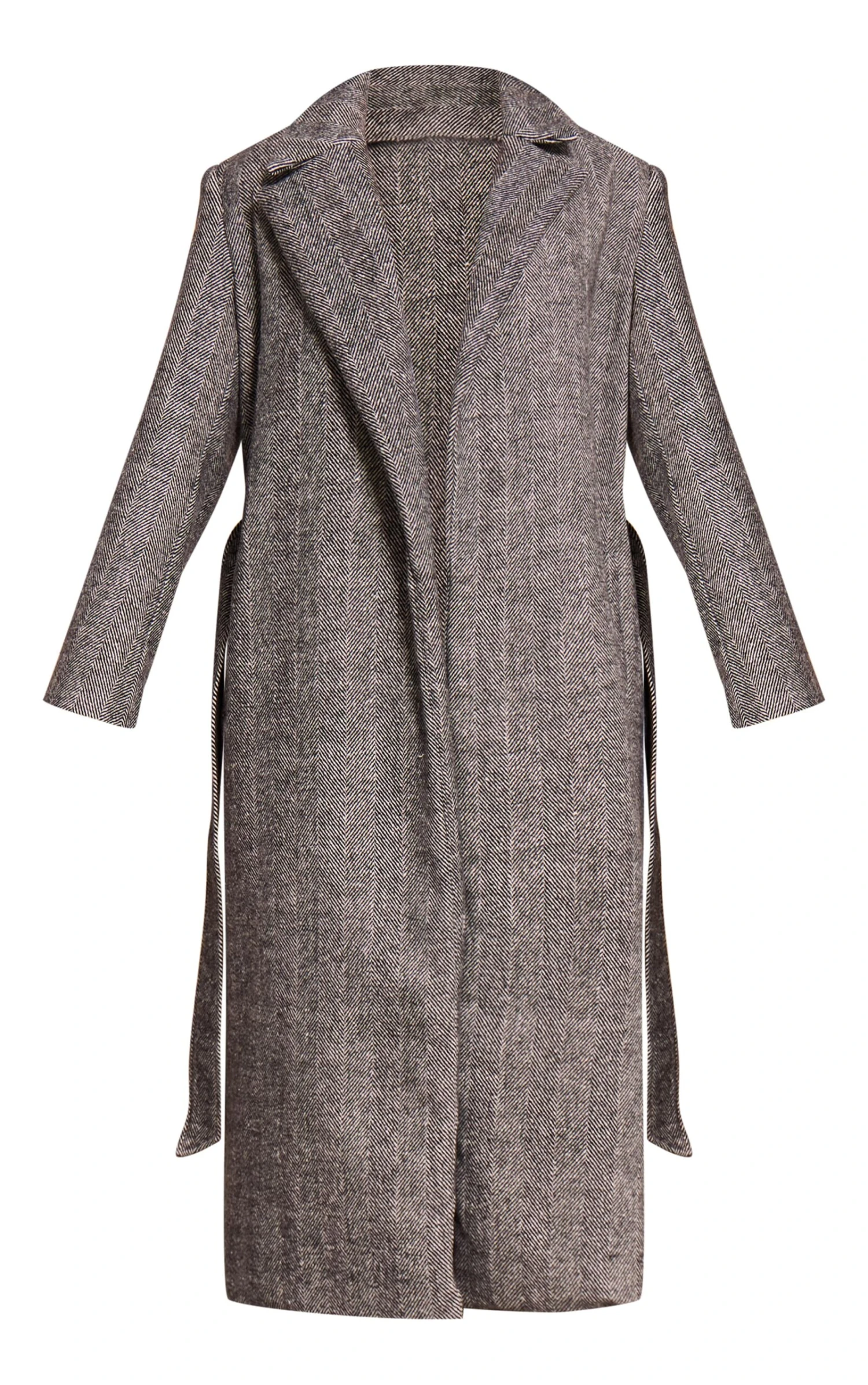 Prettylittlething Grey Herringbone Tie Waist Maxi Coat 5 Prettylittlething Grey Herringbone Tie Waist Maxi Coat - Image 5