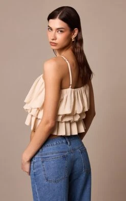 Prettylittlething Cream Chiffon Layered Puffball Cami Top -Pretty Little Thing Shop 8d676b4dbf1e22e684d82881375bb40691414f7c CNM4354 2 cream chiffon layered puffball cami top