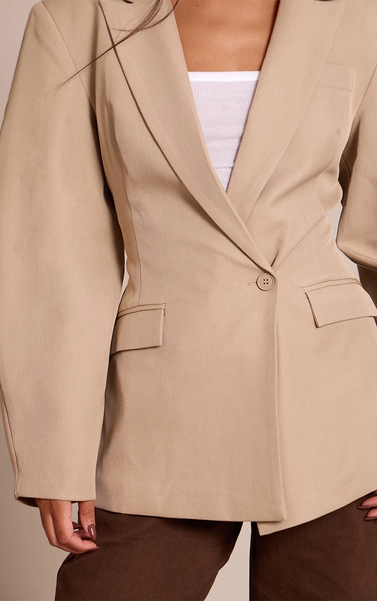 Prettylittlething Camel Asymmetric Detail Cocoon Sleeve Blazer 4 Prettylittlething Camel Asymmetric Detail Cocoon Sleeve Blazer - Image 4