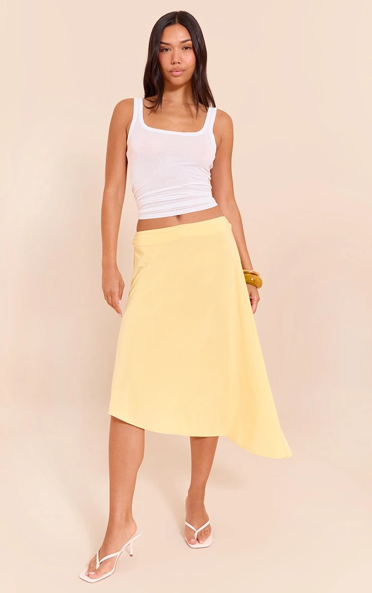 Prettylittlething Lemon Asymmetric Hem Slinky Midi Skirt 2 Prettylittlething Lemon Asymmetric Hem Slinky Midi Skirt - Image 2