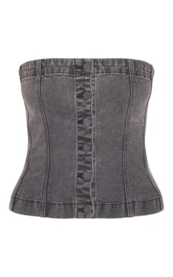 Prettylittlething Washed Black Covered Button Longline Denim Top -Pretty Little Thing Shop 8ea23c85de0143e7138df3916255de282c8d951d CNL7869 5 washed black covered button longline denim top