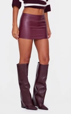 Prettylittlething Burgundy Faux Leather Micro Mini Skirt