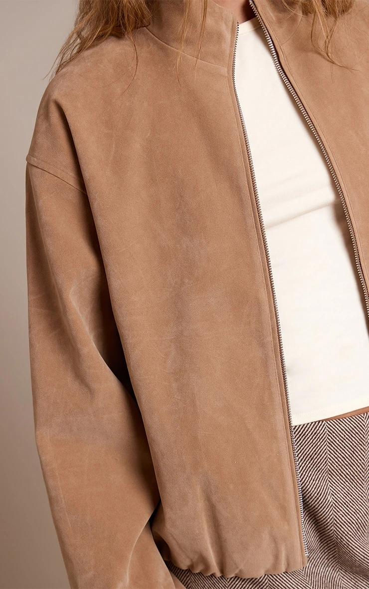 Prettylittlething Sand Suede Bomber Jacket 4 Prettylittlething Sand Suede Bomber Jacket - Image 4
