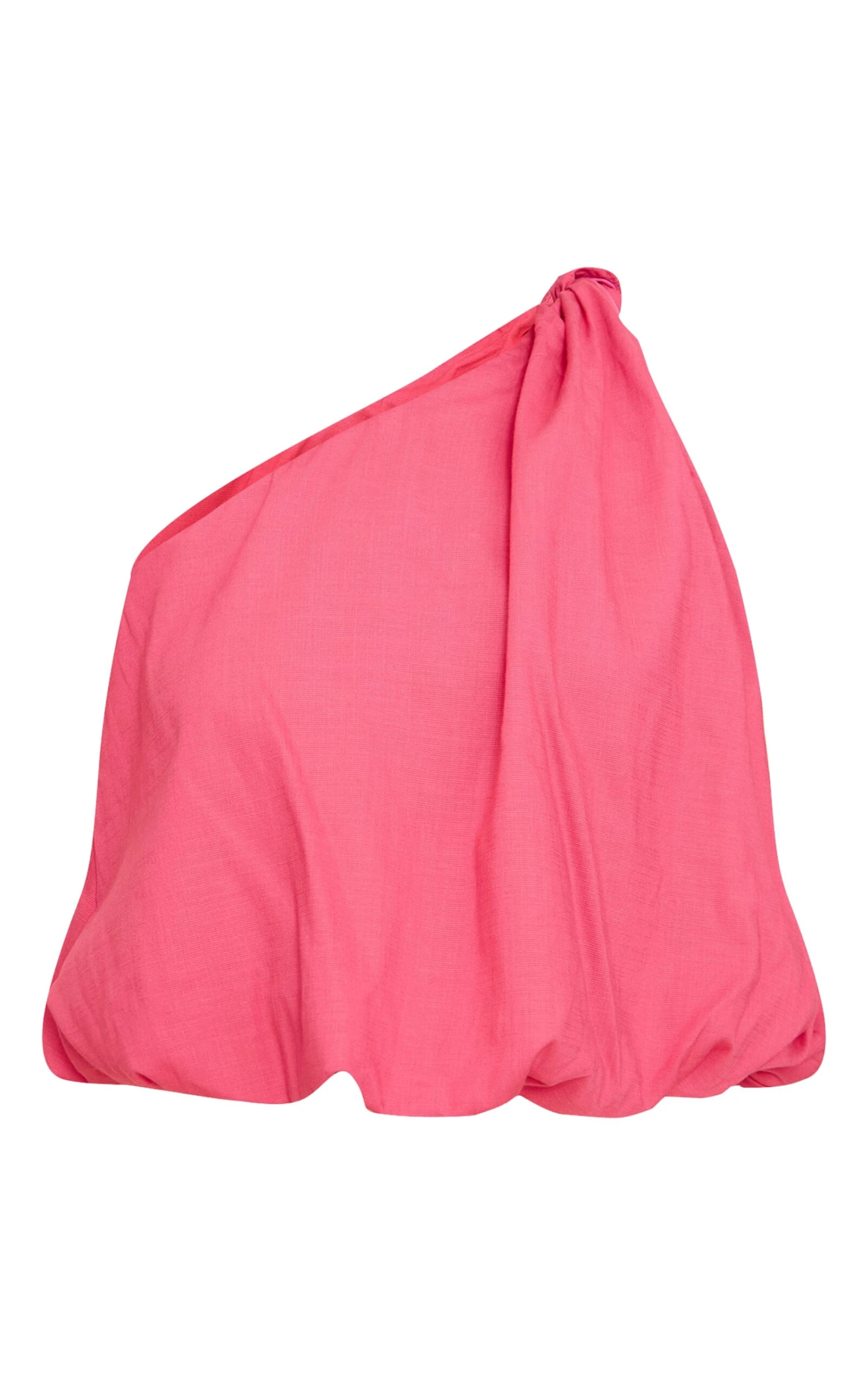 Prettylittlething Pink Stretch Woven Knot Detail One Shoulder Puffball Top - Image 5