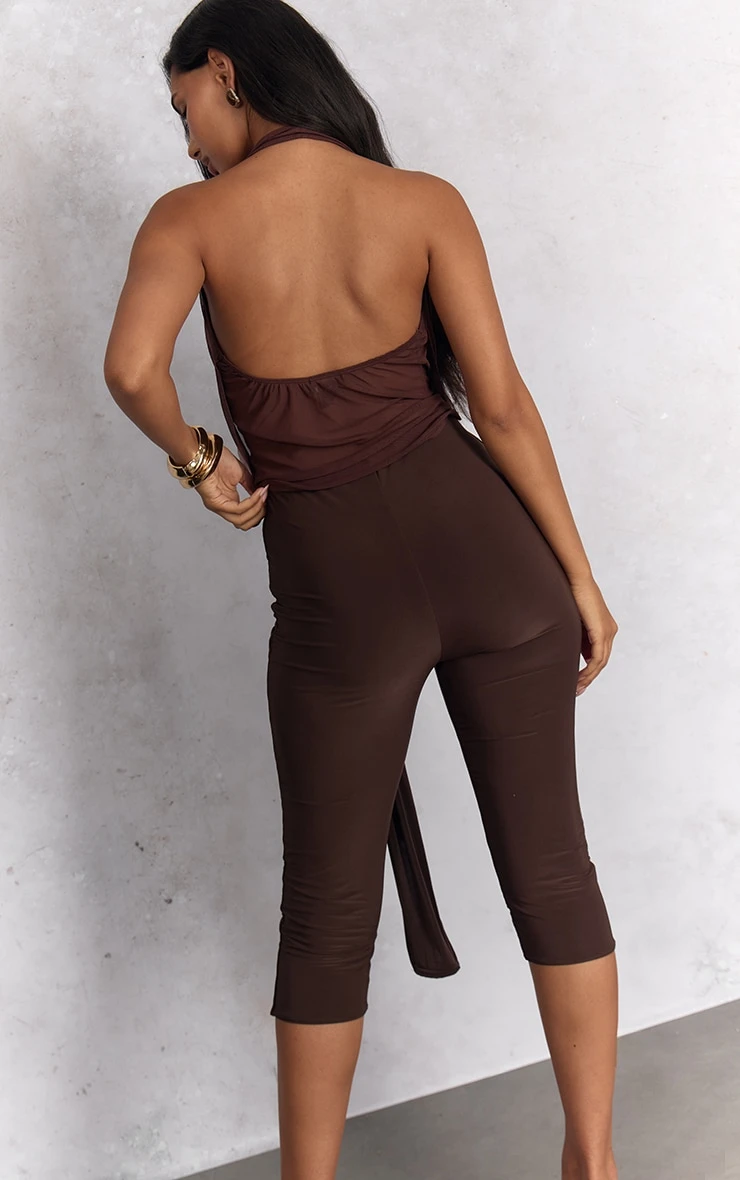Prettylittlething Chocolate Double Layer Slinky Wrap Capri's 3 Prettylittlething Chocolate Double Layer Slinky Wrap Capri's - Image 3