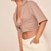 Mushroom Lightweight Woven Cropped Shirt