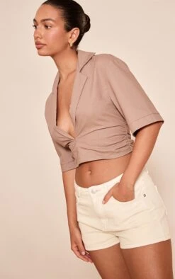 Mushroom Lightweight Woven Cropped Shirt