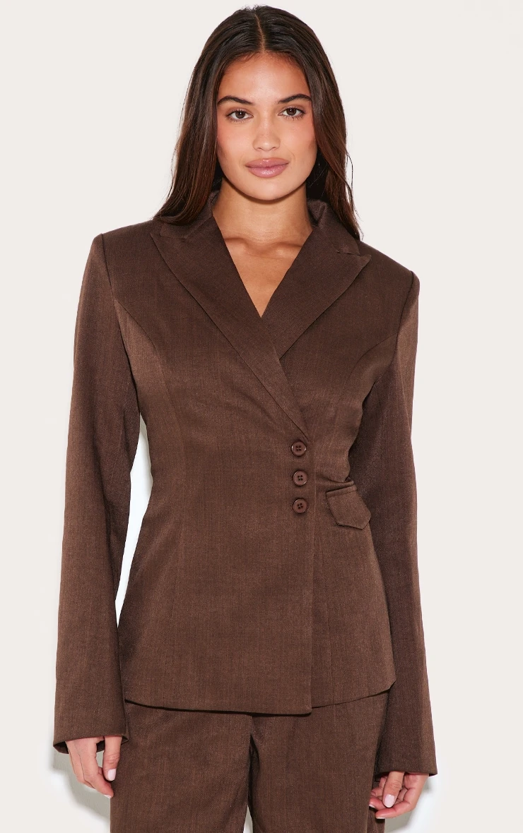 Prettylittlething Chocolate Woven Tailored Cinched Waist Blazer 1 Prettylittlething Chocolate Woven Tailored Cinched Waist Blazer