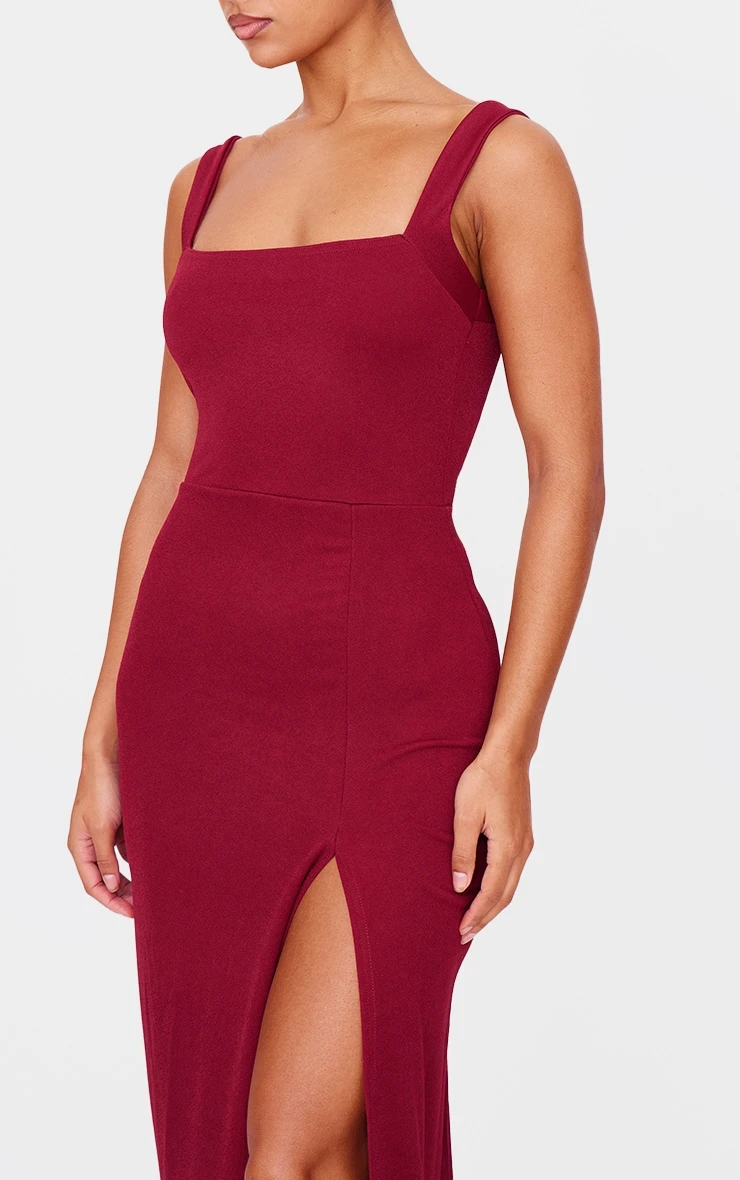 Burgundy Straight Neck Maxi Dress 4 Burgundy Straight Neck Maxi Dress - Image 4