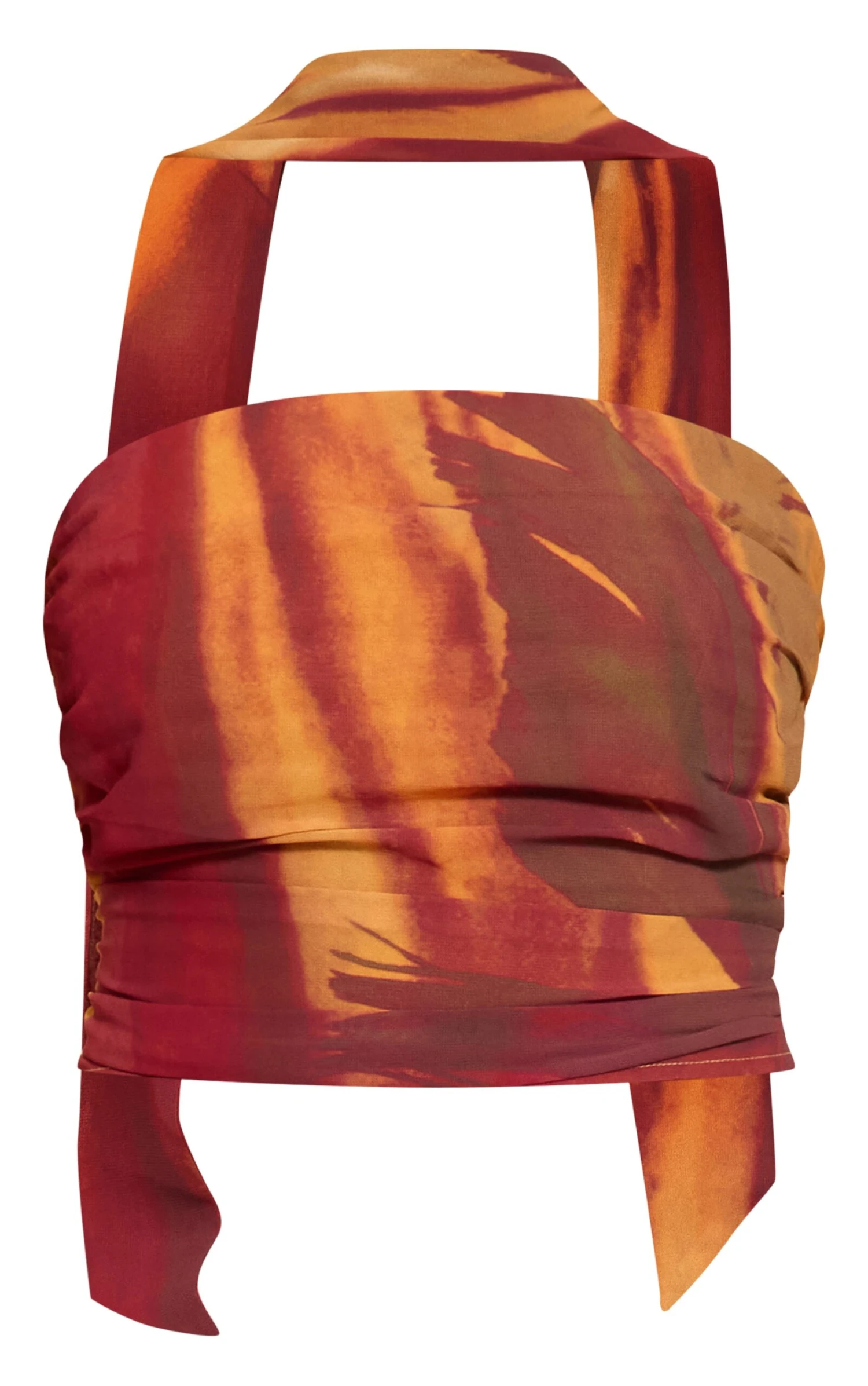 Multi Abstract Printed Chiffon Scarf Detail Ruched Bandeau Top - Image 5