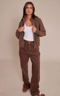 Chocolate Zip Up Pocket Detail Knitted Cardigan -Pretty Little Thing Shop 903e6e0df26b3c12fc3eb193b2a5971f202ea84d CNN9709 3 chocolate zip up pocket detail knitted cardigan