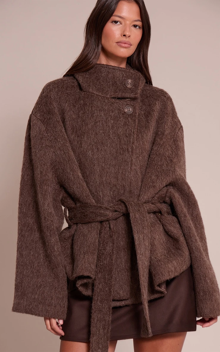 Prettylittlething Chocolate Faux Brushed Wool Tie Waist Coat 1 Prettylittlething Chocolate Faux Brushed Wool Tie Waist Coat