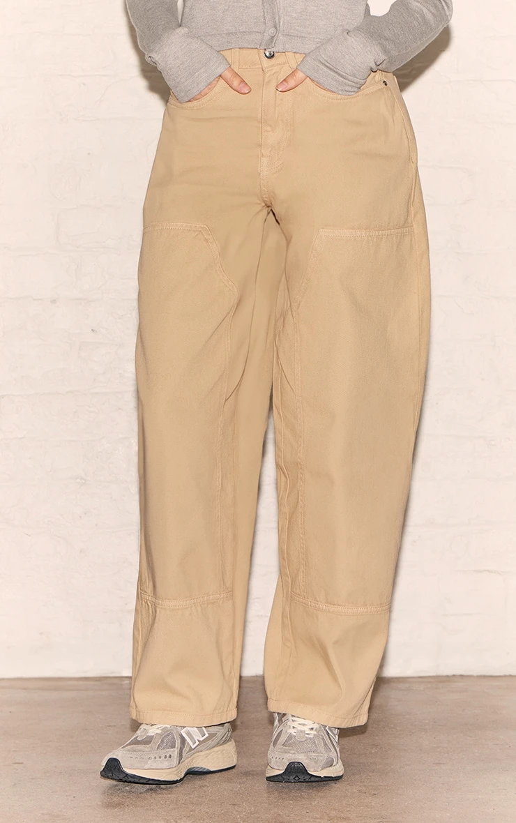 Prettylittlething Sand Carpenter Seam Detail Jeans 2 Prettylittlething Sand Carpenter Seam Detail Jeans - Image 2