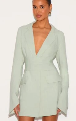 Prettylittlething Sage Green Woven Belted Blazer Dress -Pretty Little Thing Shop 90a50a87c24e771fc93279586af955fdf2532cfd cnl9473 4