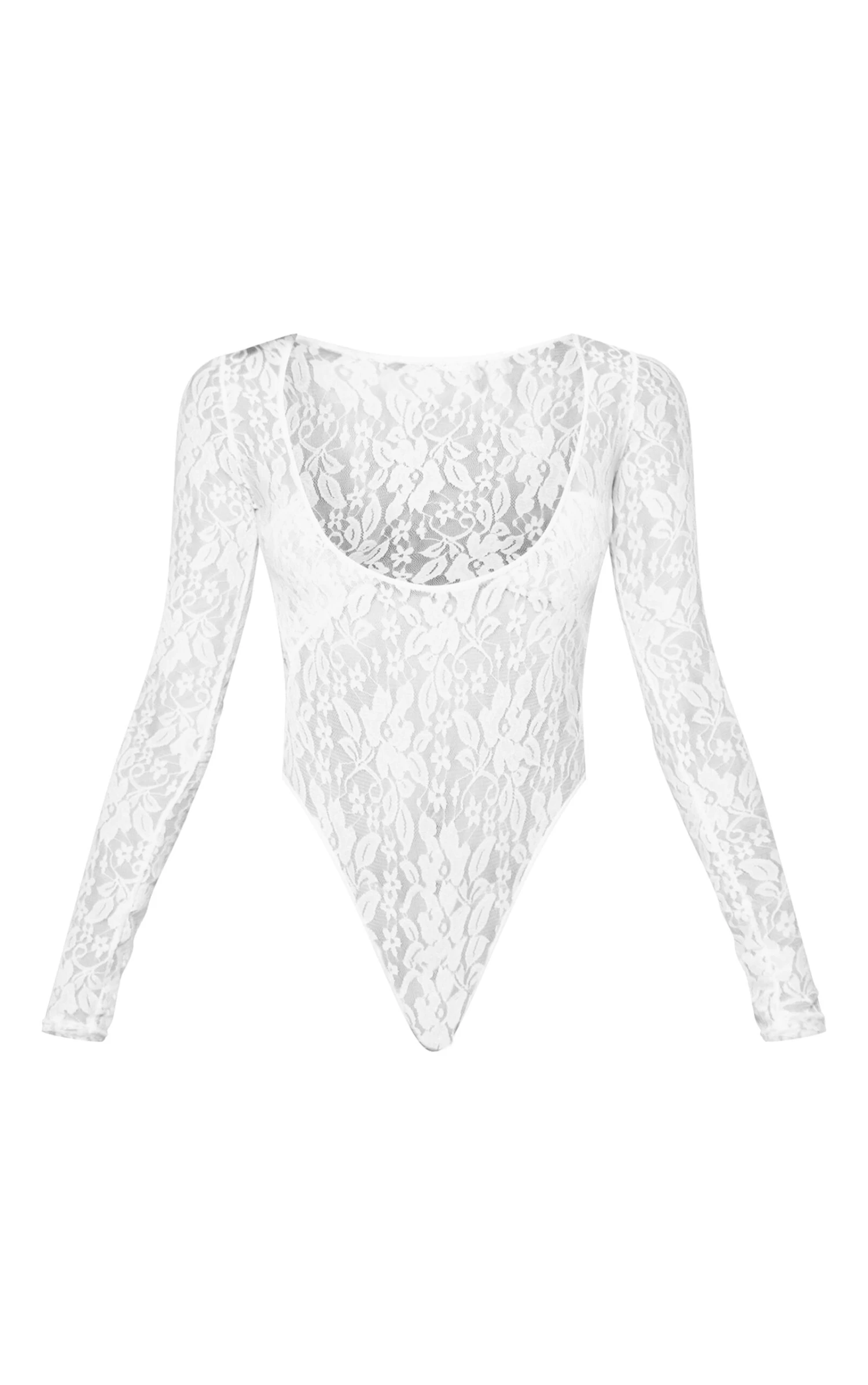 Prettylittlething White Lace Bandeau Detail Long Sleeve Bodysuit 5 Prettylittlething White Lace Bandeau Detail Long Sleeve Bodysuit - Image 5