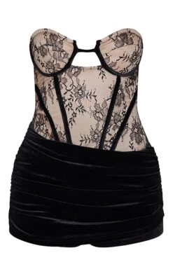 Prettylittlething Black Contrast Lace Velvet Wrap Detail Skort Romper -Pretty Little Thing Shop 9100d687994d50b0ba8e15cc65e54fa7d331906b cnk8234 5