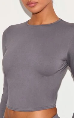 Prettylittlething Charcoal Cotton Long Sleeve Crew Neck Top -Pretty Little Thing Shop 911d9d2f4a0dc5ed09336e9f189f1b6670d2ddcf CNM2695 4 charcoal cotton long sleeve crew neck top