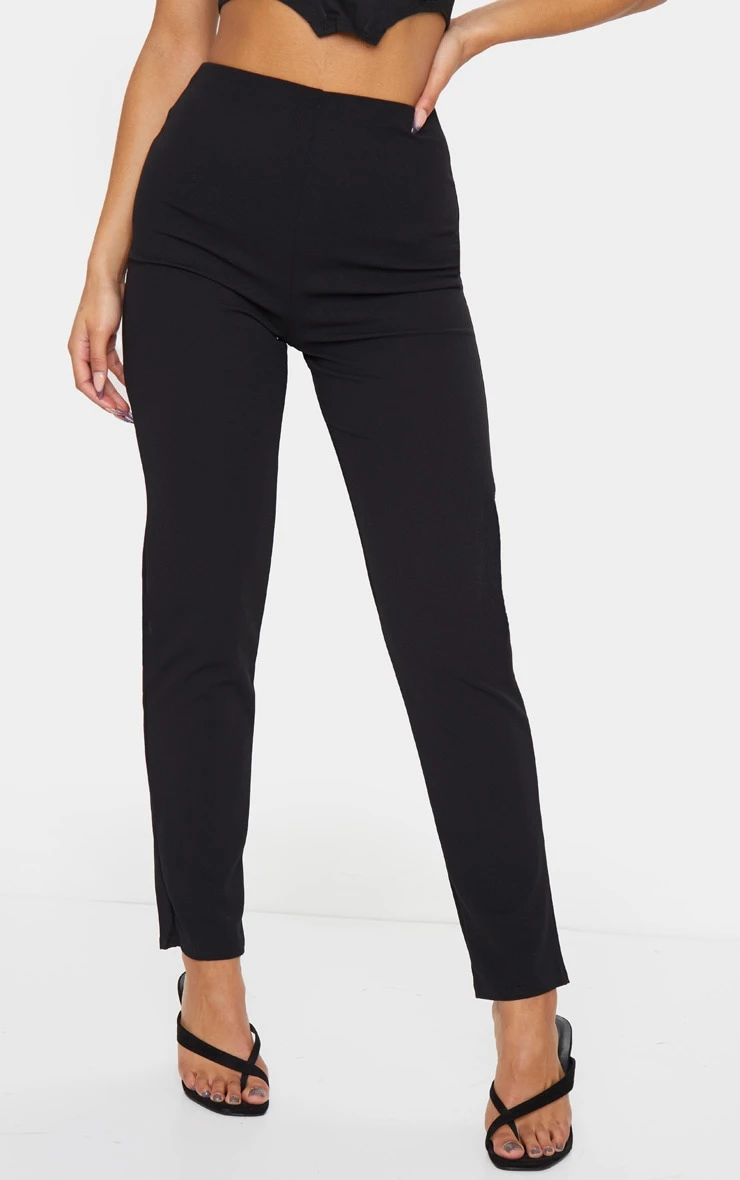 Prettylittlething Black Slim Leg Crepe Pants 1 Prettylittlething Black Slim Leg Crepe Pants