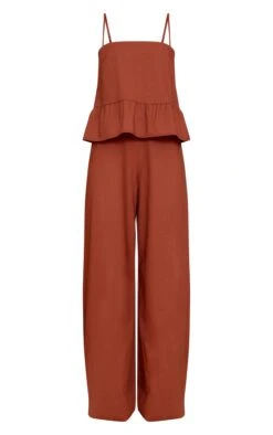 Prettylittlething Rust Linen Blend Peplum Detail Overlay Jumpsuit -Pretty Little Thing Shop 918d9b6cadab4de306a8ac761d09d1943ced1f4a CNM7294 5 rust linen blend peplum detail overlay jumpsuit